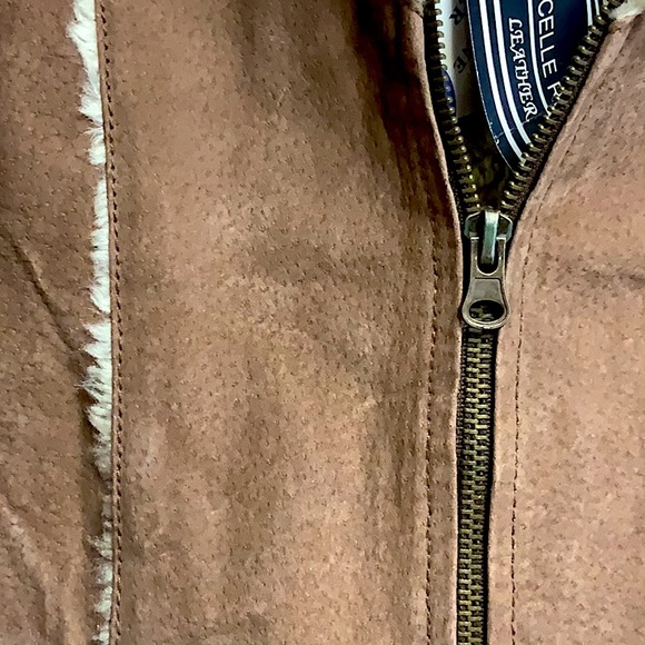 Suede Leather Jacket with Hoodie - Marcelle Renee - Picture 5 of 6